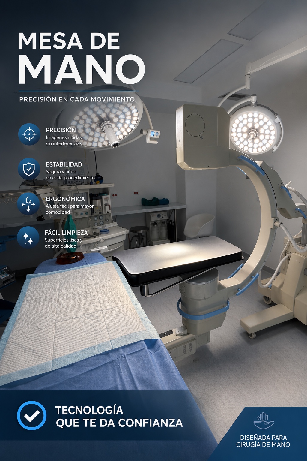 Pieza gráfica sobre la mesa de mano en un quirófano